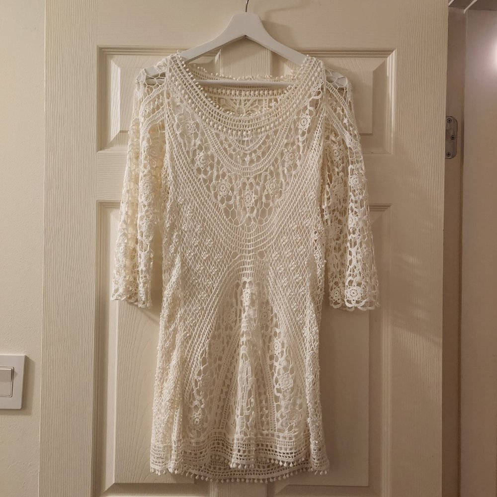 White Lace Mini Dress - Picture 1 of 3